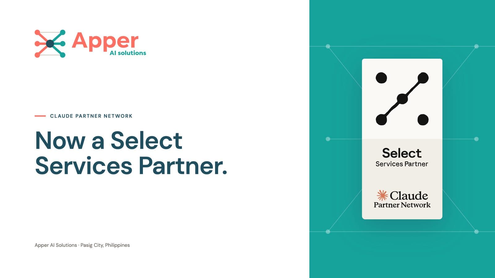 Apper AI Solutions announcement: Now a Select Services Partner, with the Claude Partner Network Select Services Partner badge